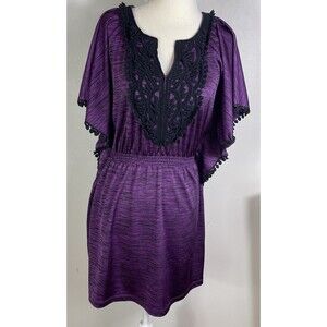 VTG Y2K Sequin Heart Purple Festival Mini Dress S Flutter Sleeves Fairygrunge